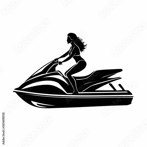 Jet Ski Vector Images. Silhouette woman riding jet ski full body black color only