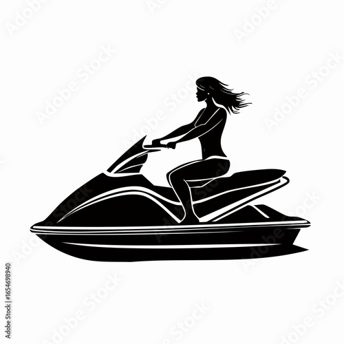 Jet Ski Vector Images. Silhouette woman riding jet ski full body black color only