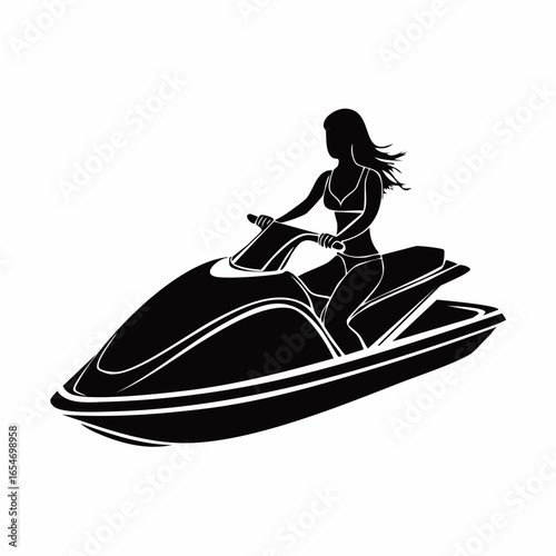 Jet Ski Vector Images. Silhouette woman riding jet ski full body black color only