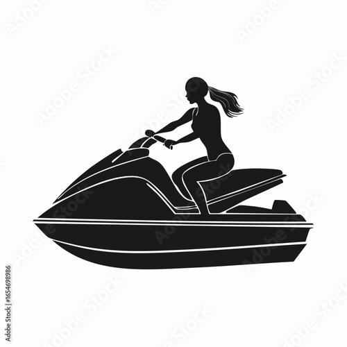 Jet Ski Vector Images. Silhouette woman riding jet ski full body black color only