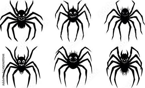Collection of Cartoon Spiders for Halloween Decorations and Party Invitations