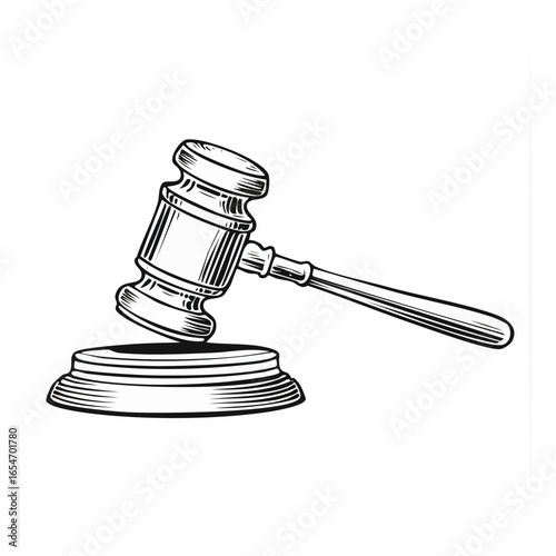 Judge gavel isolated Vector Image. Black and white Judge gavel Image on white background.