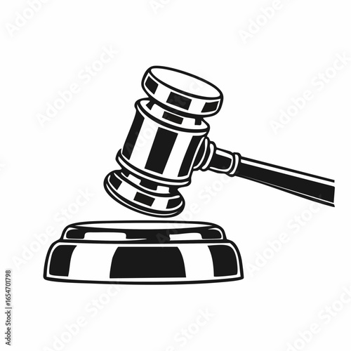 Judge gavel isolated Vector Image. Black and white Judge gavel Image on white background.