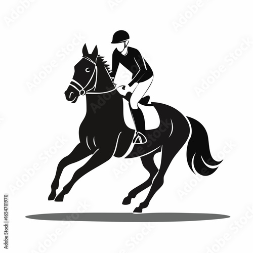 Jockey Horse Race Black and White image vector isolated on white background.
