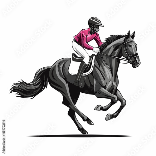 Jockey riding race horse illustration vector isolated on white background.