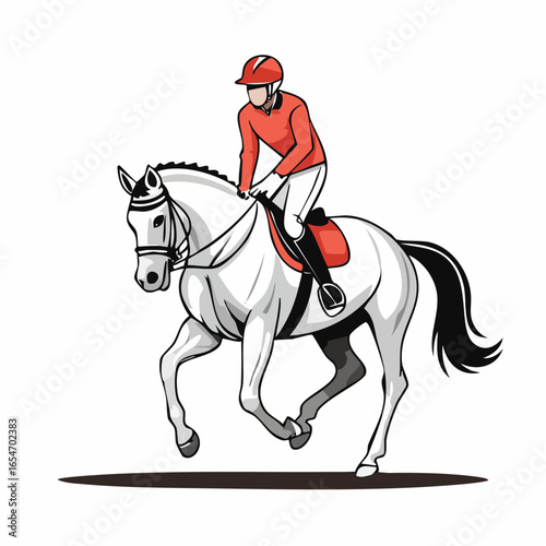 Jockey riding race horse illustration vector isolated on white background.
