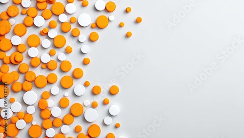 Orange and white pills on a light gray background