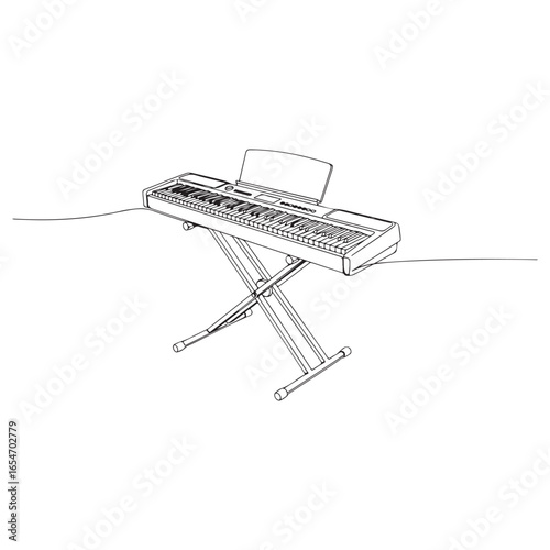 Isolated outline illustration of an electronic keyboard on a stand