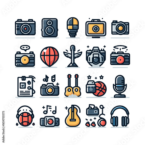collection of Music, photography, sports icons