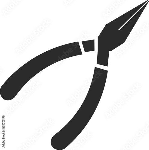 needle nose pliers icon work tool in dark grey flat color block vector illustration
