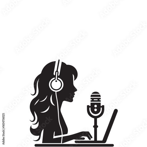 Woman Listening to Podcast Silhouette – Vector Illustration

Female with Headphones Online – Black and White Silhouette

Podcast Listener Concept – Woman Silhouette Vector Set