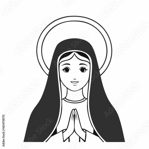 Holy Maria Vectors image. Black and white Holy Maria illustration on white background.