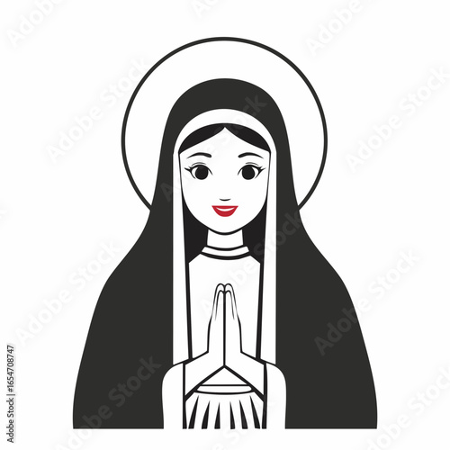 Holy Maria Vectors image. Black and white Holy Maria illustration on white background.
