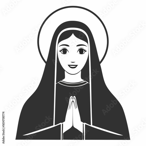 Holy Maria Vectors image. Black and white Holy Maria illustration on white background.