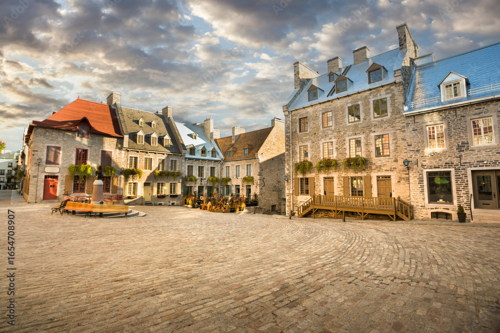Naklejka premium Quebec City Canada cobblestone roads in Place Royale Old Town