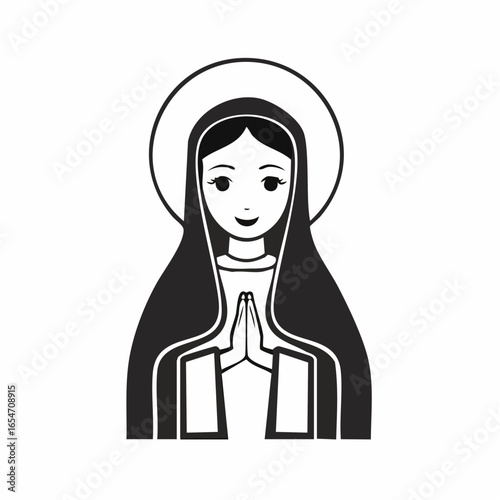 Holy Maria Vectors image. Black and white Holy Maria illustration on white background.