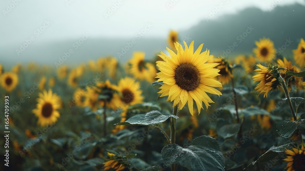 Fototapeta premium Misty sunflower field