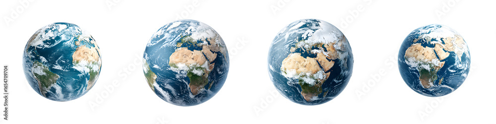 Fototapeta premium Earth Planet Globe Set. Different Views of the World on White Background.