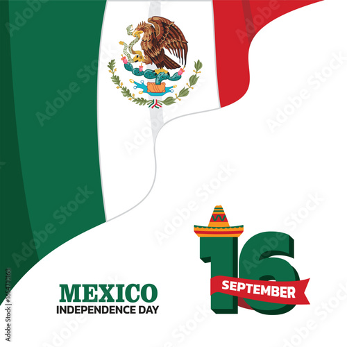 mexico Independence Day design, minimalist template of 16 september design elements with flag in the corner