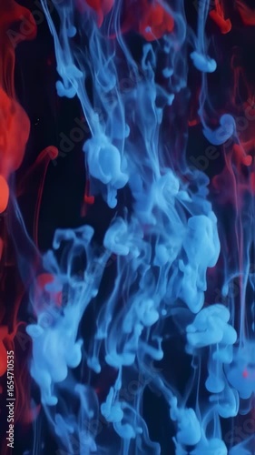 Abstract Fluid Art: Dynamic Red and Blue Ink Flow