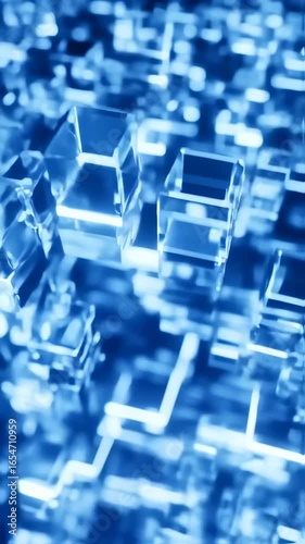 Abstract Blue Cubes Interconnected with Glowing Lines in Digital Network Flow