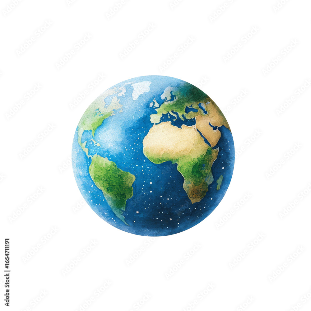 Fototapeta premium Artistic watercolor illustration of Earth from space