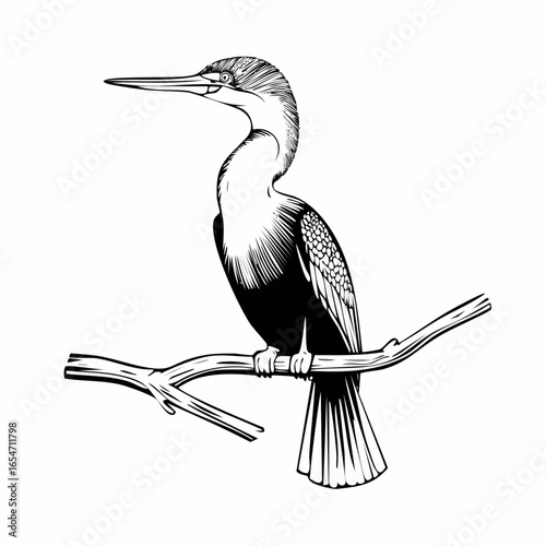 Darter Bird on a branch image vector isolated on white background.