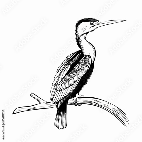 Darter Bird on a branch image vector isolated on white background.