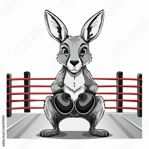 Boxing Kangaroo Ready for Battle, Gloved and Strong in the Ring in Vector Illustration
