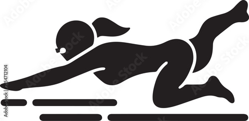 Professional silhouette style vector minimal swimming logo design, simple aquatic sport icon illustration, modern black swimmer emblem for fitness, pool, water sports, athletic branding, and creative 