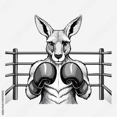 Boxing Kangaroo Ready for Battle, Gloved and Strong in the Ring in Vector Illustration