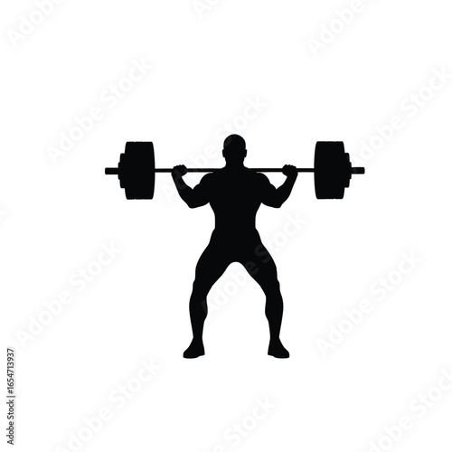 Silhouette of a man weightlifting isolated on white background for fitness, gym, workout, bodybuilding, and strength training