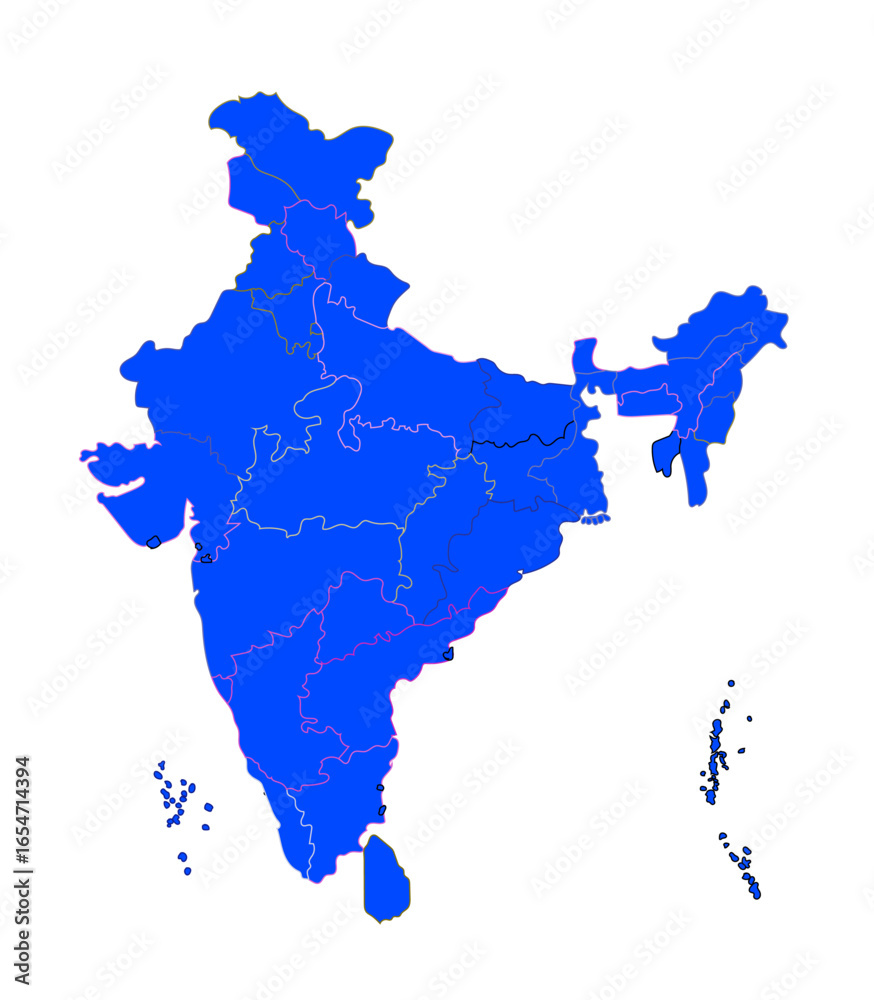 Obraz premium Clean vector outline map of India with clear state borders, perfect for educational, business, and geographic use in design, print, and web projects.