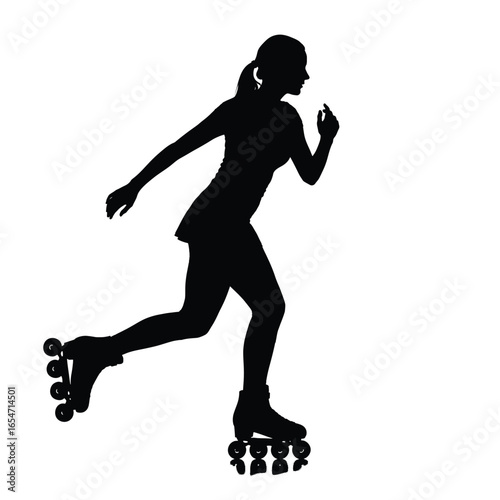 Silhouette of a woman roller skating with speed and motion isolated on white background for sport, fitness, and recreation activity