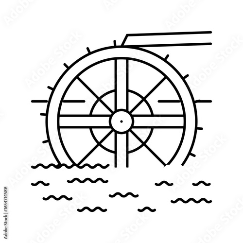 water mill industry line icon vector illustration