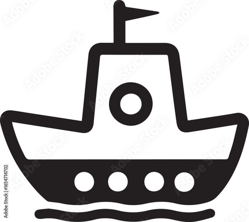 Creative silhouette style vector minimal toy boat logo design, simple nautical icon illustration, modern black ship emblem for kids brand, education, entertainment, playful business identity, and uniq