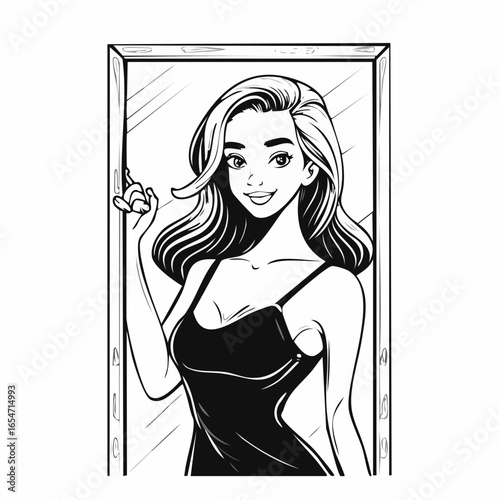 Confident Girl Posing in the Mirror, Capturing a Stylish Moment Full of Self-expression