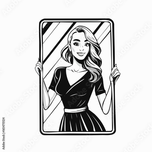 Confident Girl Posing in the Mirror, Capturing a Stylish Moment Full of Self-expression