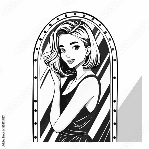 Confident Girl Posing in the Mirror, Capturing a Stylish Moment Full of Self-expression