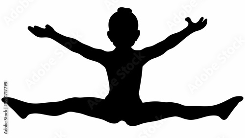 Silhouette of a gymnast performing a split with arms outstretched showing flexibility and body control skill