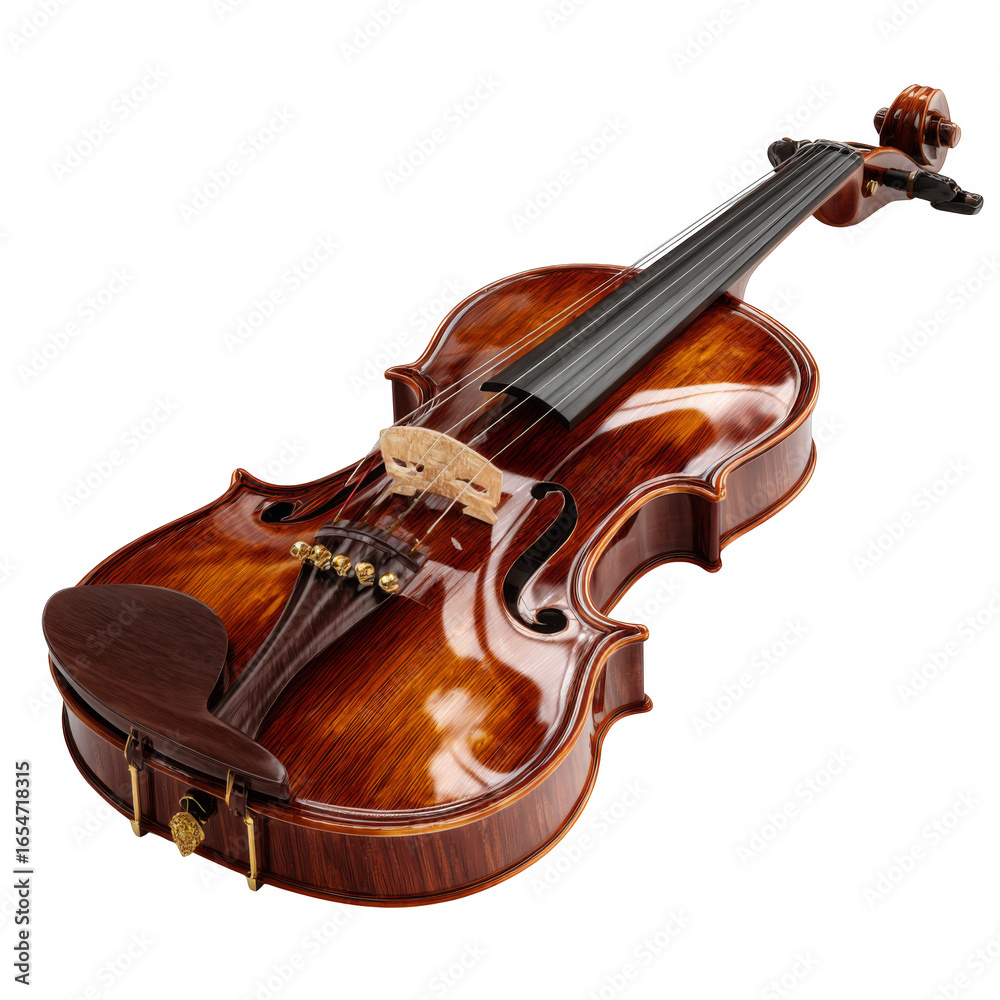 Fototapeta premium Elegant Close-Up of a Luxury Violin Showcasing Glossy Wood Texture in Isolation