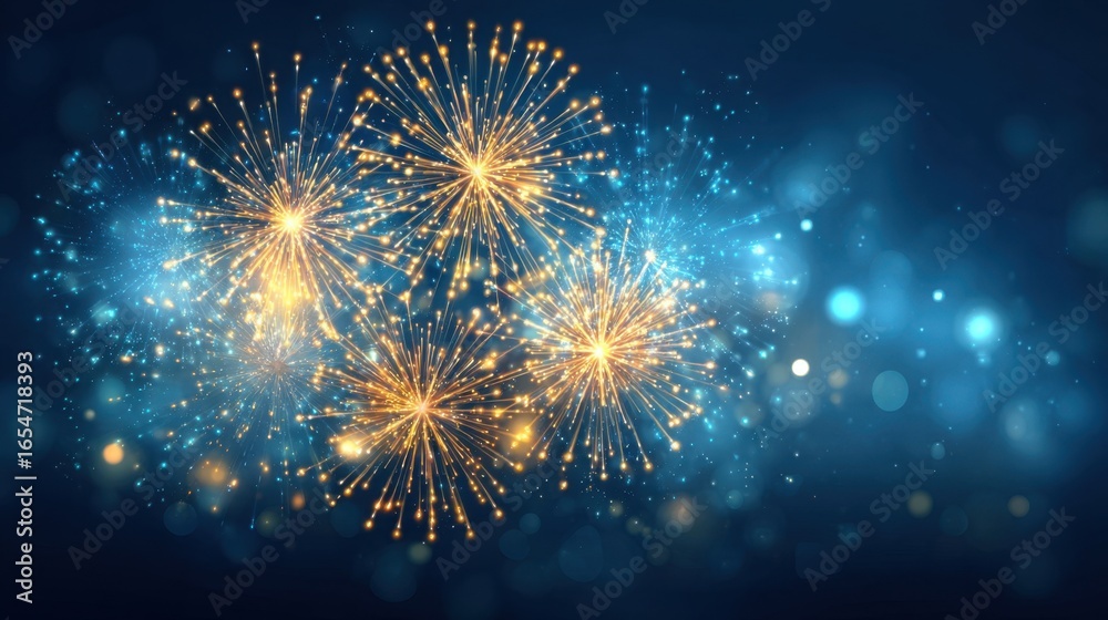 Fototapeta premium Vibrant Fireworks Display Over a Dark Blue Background at Night