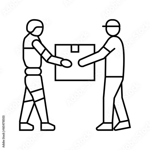 human robot interaction industry line icon vector illustration