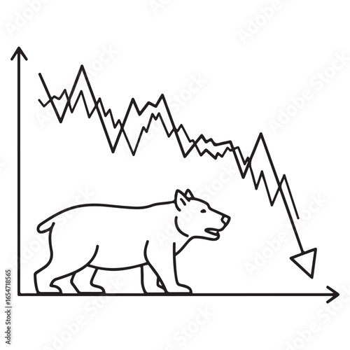 Bear market stock decline vector illustration showing a downtrend chart.