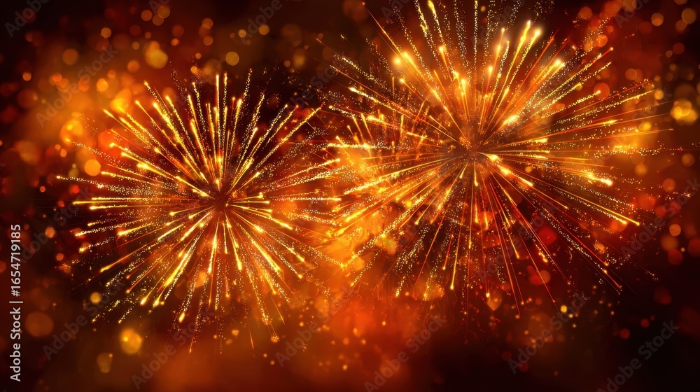 Obraz premium Vibrant Fireworks Display Over Dark Background at Night Celebration
