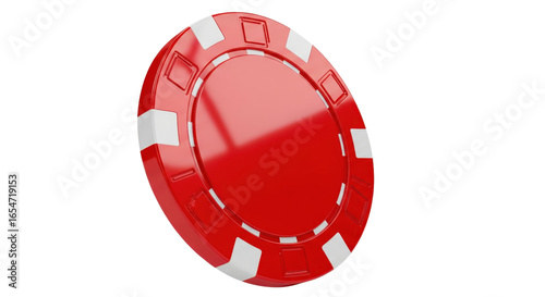 Red Poker Chip in isolation: A vibrant red poker chip against a stark contrast, the photograph isolates the iconic symbol of chance, risk and the thrilling pursuit of winning.