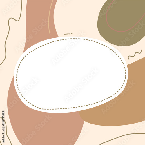 Blank white oval in abstract earthtoned shapes for versatile design backgrounds, minimalistic concepts, or artistic digital creations in various niches.