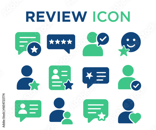 Review and Feedback Icon Set  Rating, Testimonial, Satisfaction, Comment, Customer Opinion and Like Solid Vector Icons Collection