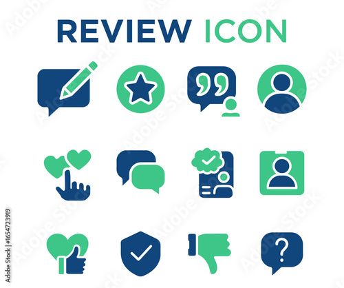 Review and Feedback Icon Set  Rating, Testimonial, Satisfaction, Comment, Customer Opinion and Like Solid Vector Icons Collection