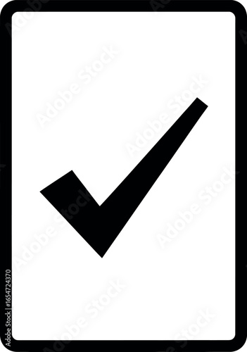 Vector art of black checkmark symbol inside a rectangle isolated on white background transparent background